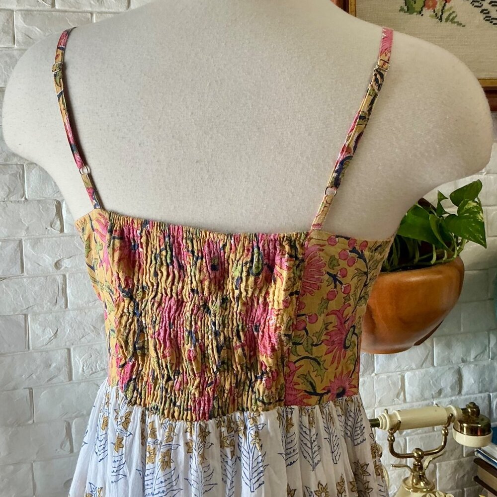 Perry Walker Collective Calli Midi Dress Pink Yellow Floral Boho Cottage - Picture 8 of 11